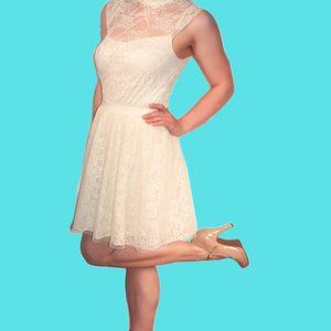 Express White Lace Mini Fit Flare Skirt